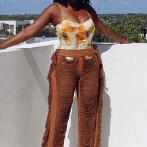 Brown Fringe Pants